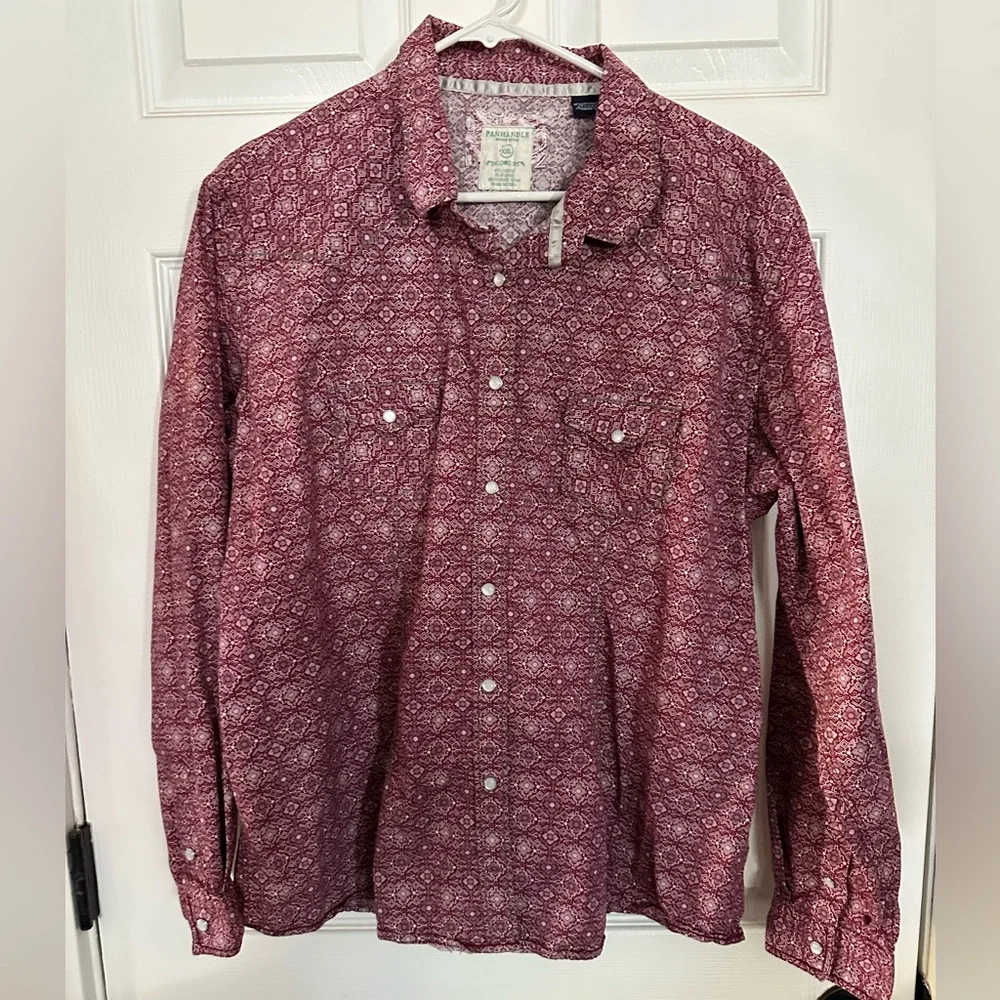 Red Patterned Button-Up Shirt - Picture 1 of 2